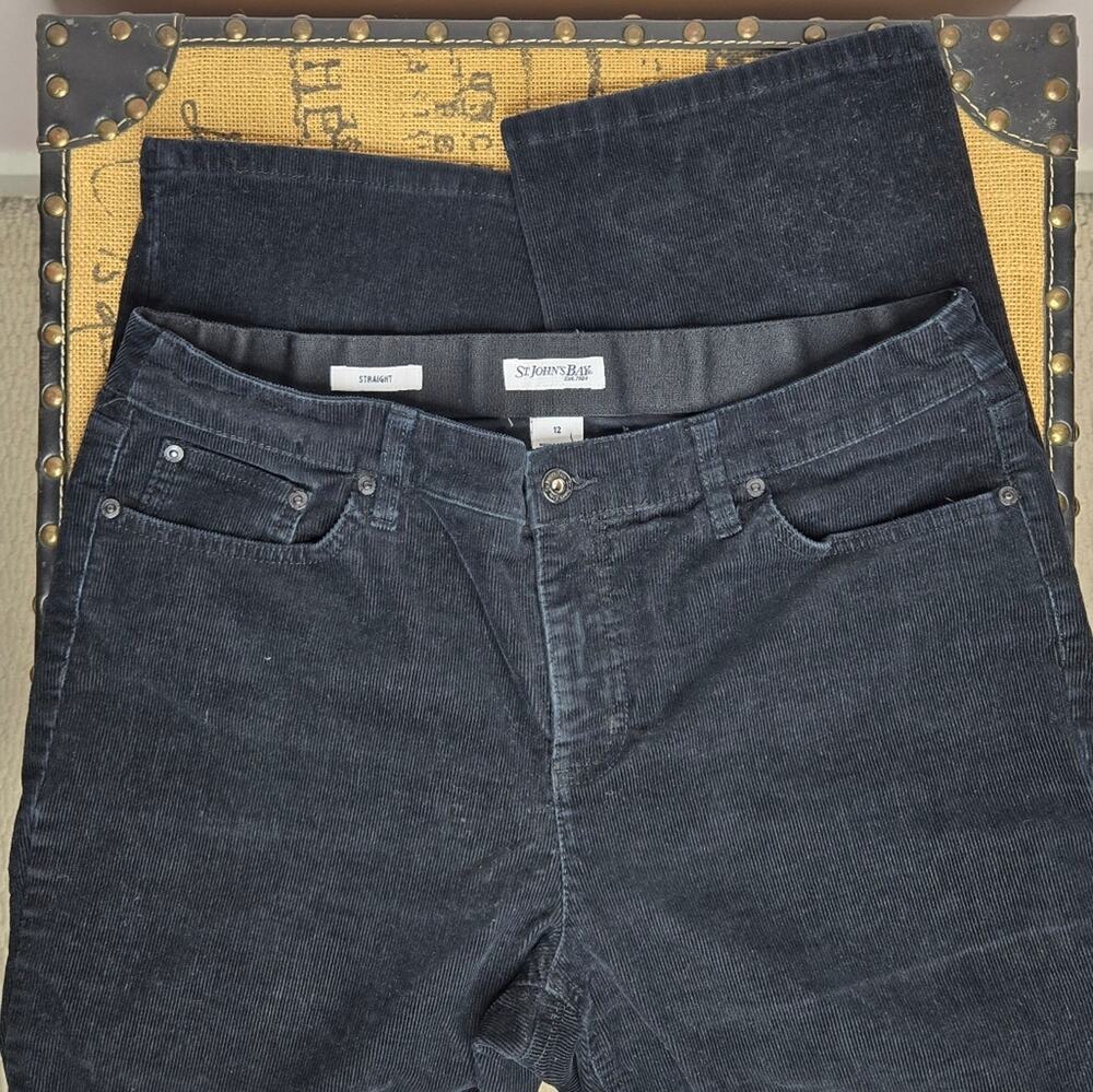 St. John's Bay Women's Black Thin Wale Corduroy Pants 5 Pocket Size 12